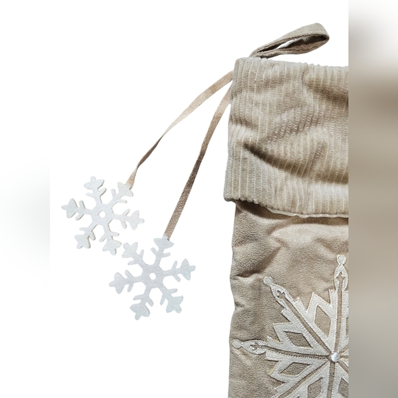 2 Holiday Stockings, Red and Cream with Embroidered Snowflakes - Picture 4 of 10